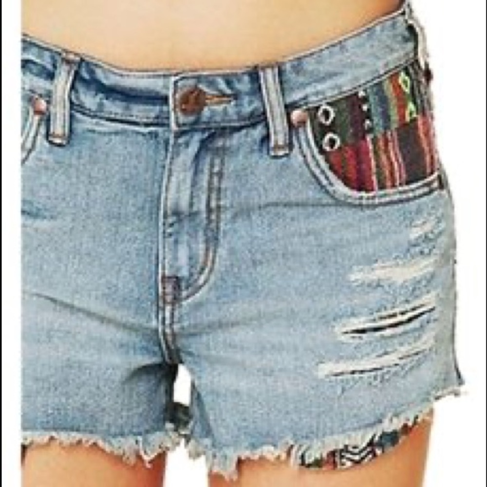 Free people colorful patterned jean shorts - Picture 2 of 6